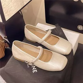 Retro soft leather soft sole is not tired, flat bottom and shallow mouth single shoes, new Mary Jane shoes, women s lazy shoes with one foot 35