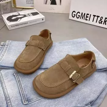 Retro soft-soled loafers women s 2024 autumn new casual versatile one-pedal lazy Doudou shoe factory 35 коричневый