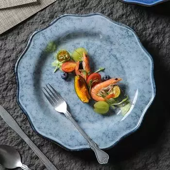 Retro Solid Color Ceramic Plate Creative Restaurants Dessert Fruits Plate Home Delicious Dishes Dining Plates Unique Tableware