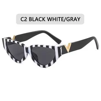 Ретро солнцезащитные очки кошачий глаз в маленькой оправе для женщин, роскошные солнцезащитные очки с V-образным вырезом, мужские модные металлические петли, оттенки Other