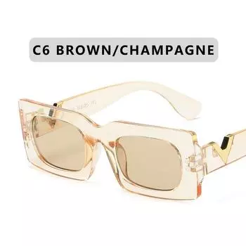 Ретро солнцезащитные очки в оправе «кошачий глаз», женские роскошные солнцезащитные очки с V-образным вырезом, мужские модные прямоугольные очки Y2K UV400 C6