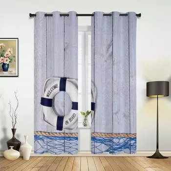 Ретро спасательный круг рыболовная сеть планка шторы для спальни гостиная шторы кухня детская комната оконные занавески домашний декор 135W x 60H(cm) x1
