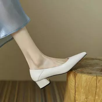 Туфли на шпильках в стиле ретро для женщин на толстом каблуке 2024 года, новые модные повседневные простые универсальные удобные однотонные туфли на высоком каблуке для женщин, осеннее время 34 бежевый