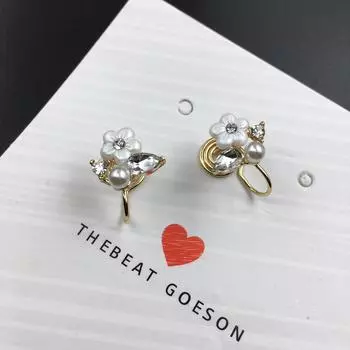 Ретро-спираль от комаров, серьги-клипсы с цветочным искусственным жемчугом