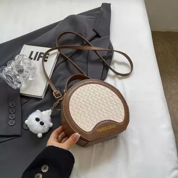 Ретро Сплайсинг Модная Текстура Сумка Весна И Лето Универсальная Наплечная Сумка-Мессенджер Маленькая Круглая Сумка Женская коричневый