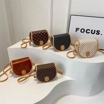 Ретро сплошной цветной принт новый стиль клетчатый повседневный простой цветной блок одно плечо кроссбоди седло женская сумка модный