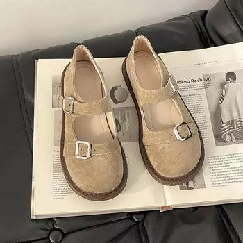 Retro square head flat-soled single shoes summer women s new outer wear one-pedal lazy shoes casual single shoes 35