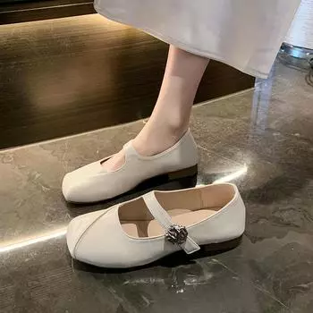 Retro square head low heel Mary Jane shoes women s summer new silver Velcro single shoes with skirt grandma shoes 35