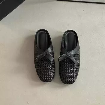 Retro square head thick heel bag head cool slippers women s summer fashion bow shoes half slippers 35