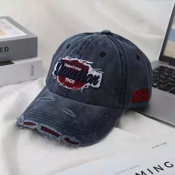 Ретро старая английская бейсболка женская универсальная вышитая пара отверстие загнутый козырек стираная кепка мужская прилив M56-58cm серый