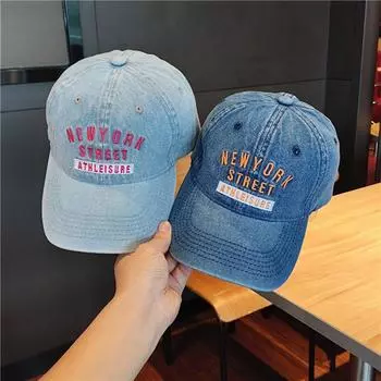 Ретро старая бейсболка с вышитыми буквами джинсовая новая мода повседневная кепка с солнцезащитным козырьком Adjustable (54-59cm) чёрный