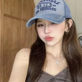 Ретро старая бейсболка женская большая окружность головы стираная старая джинсовая кепка с широкими полями показывающая лицо маленькая шляпа Adjustable (55-58cm) синий