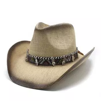 Ретро старая расписанная вручную джинсовая соломенная шляпа мужская и женская этническая джазовая шляпа для отдыха на открытом воздухе шляпа от солнца M56-58cm