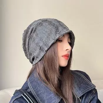 Ретро старая сломанная дырявая стековая шляпа дети показывают свои лица маленькая уличная ленивая ветровая сумка голова холодная шапка повседневная защита ушей изоляция шапка M56-58cm чёрный