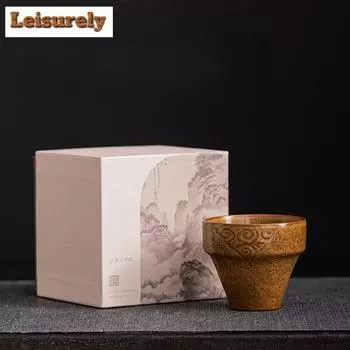 Ретро-старинная чашка для чая из глины и камня с резьбой в форме подковы. Чаша для дегустации чая Aussious Cloud Mastercup. Подарочная коробка для медитации.