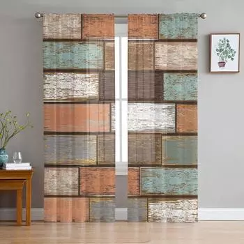 Ретро старые деревянные доски текстура прозрачные шторы современные газовые шторы для гостиной спальни вуаль пряжа шторы W135 x H114cm