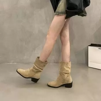Ретро-стека женские ботинки 2025 года, новая осенняя коллекция, ретро-маленькие ботинки Martin на толстом каблуке, короткие ковбойские сапоги для женщин 35 чёрный