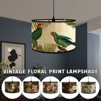 Ретро-стиль Цветочный принт абажур Японский стиль Домашний декор Бамбуковый Арт Люстра Светильник Люстра Абажур Настенный светильник