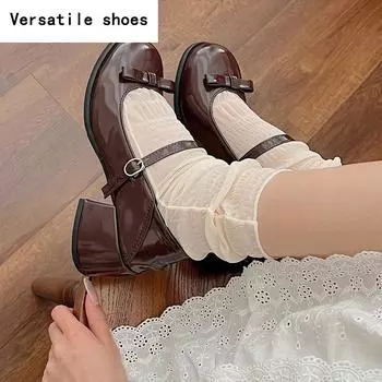 Ретро-стиль JK женские туфли Мэри Джейн модные неглубокие кожаные туфли с бабочкой осенние женские туфли-лодочки для танцев и выпускного вечера 35