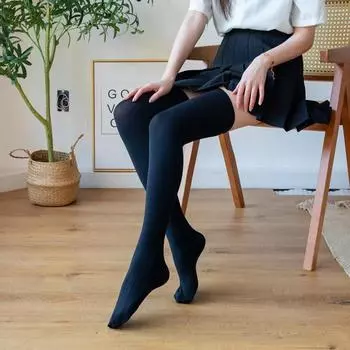 Ретро-стиль колледжа выше колена теплые эластичные носки Jk для женщин one size серый