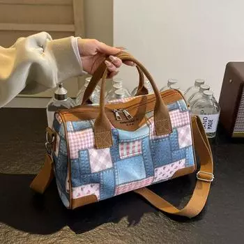 Ретро стиль ковбой холст одно плечо кроссбоди большая вместительная подушка контрастная сетка дорожная сумка новая осень