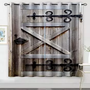 Ретро стильный принт деревянная дверь стиль светофильтрующие шторы,винтажные декоративные элементы шторы для гостиной спальни W60H60(CM)x2pcs&HOOK