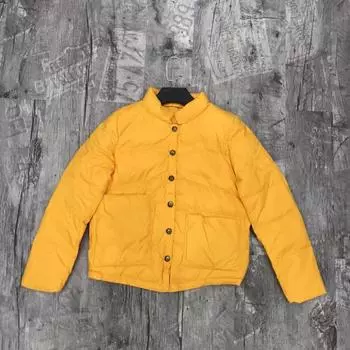 Ретро стиль однотонный свободный короткий стоячий воротник пуховик женский куртка пуховик теплая куртка S хаки