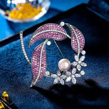 Ретро стиль осенне-зимнее пальто аксессуары для пальто корсаж женская фиксированная булавка для одежды брошь в виде листа с жемчугом из циркона зелёный