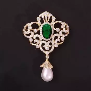 Ретро-стиль придворного стиля изумрудная полая бусина брошь высокого класса женская роскошная темпераментная брошь с ювелирными изделиями