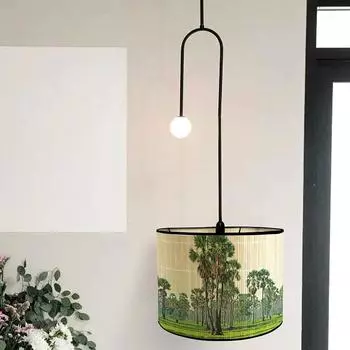 Ретро Стиль Растительная Печать Абажур Бамбуковые Абажуры Ручной Работы Зеленые Растения Абажуры