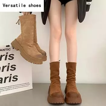 Ретро-стиль шитья женские тонкие ботильоны модные молнии сзади обувь осень-зима толстый каблук женские короткие ботильоны 35