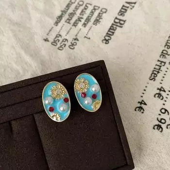 Ретро стиль суда масляная живопись эмаль серьги-гвоздики женские легкие роскошные модные индивидуальность изысканная элегантность темперамент универсальные серьги