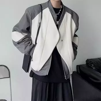 Ретро-стиль уличная контрастная цветная мужская куртка с длинными рукавами осенняя свободная повседневная куртка M