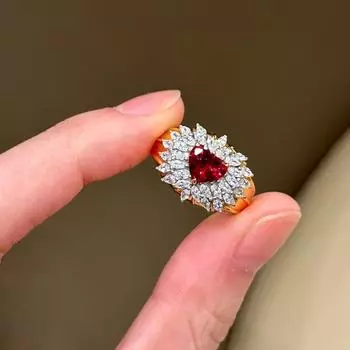 Ретро стиль, высококачественные сверкающие красные кольца в форме сердца для женщин, глянцевая инкрустация бриллиантами, рубиновое кольцо, свадебные украшения resizable
