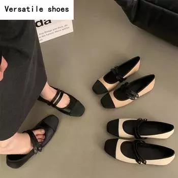 Ретро-стиль Женская обувь Мэри Джейн Модные неглубокие смешанные цвета Женская обувь на открытом воздухе Комфорт Мягкая подошва Плоская обувь 35