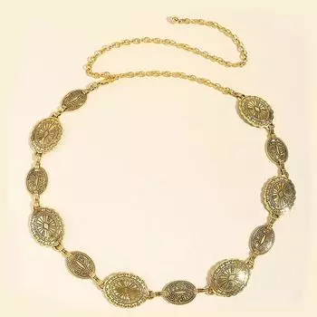 Ретро стиль женские металлические поясные цепи аксессуары Декоративный круглый резной цепной пояс аксессуары высокого стиля