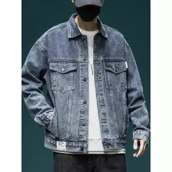 Ретро-стираемая джинсовая куртка с расщеплением, мужская свободная и утолщенная куртка больших размеров, модная брендовая повседневная куртка с инструментами M синий