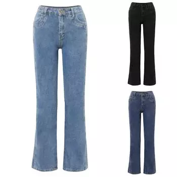 Ретро-стирающиеся джинсы средней талии для похудения с отворотами и прямыми штанинами для женщин L темно-синий