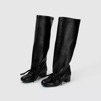 Retro strap new niche design pants boots thick heel thick sole boots but knee pointed lace-up knight boots 35
