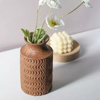 Retro Striped Ceramic Vase Wave Patterned Flower Vase Flower Arrangement Accessories Terrarium Home Decoration Accessories