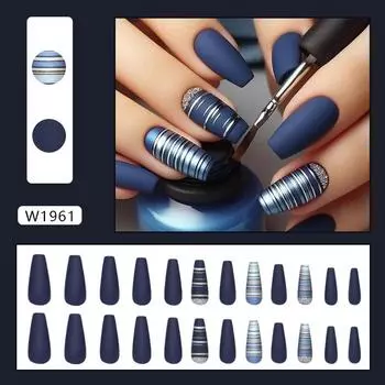 Retro Striped Fine Glitter Scrub Blue Removable Nail Press on nails