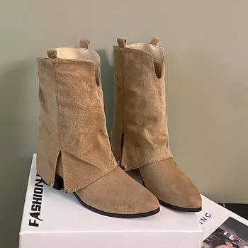 Retro style boots pointed black thin one pedal short trousers versatile pile boots female summer 35