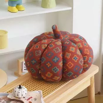 Retro Style Cotton Double-Layer Yarn Fabric Doll Rabbit Living Room Bedroom Couch Pillow Bay Window Cushion Pillow Lumbar Support Pillow Pumpkin dark red