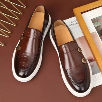 Retro Style Fashion New Men S Black Brown Flats Monk Strap Leather Shoes Casual Loafers Formal Dress Footwear Shoes Men 38