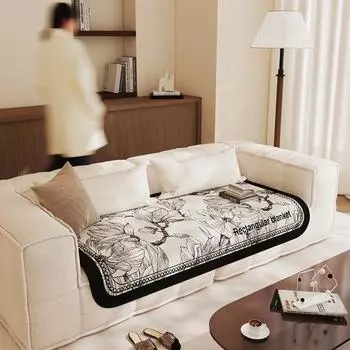 Retro Style High-Grade Ice Silk Sofa Cushion Non-Slip Summer Cool Breathable One-Piece Living Room Straight Row Sofa Cover Cloth 90*90cm