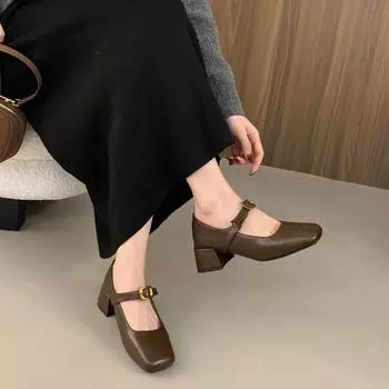 Retro Style JK Women Mary Jane Shoes Fashion Shallow Butterfly-knot Leather Shoes Autumn Ladies Dancing Party Prom Pumps 35 чёрный