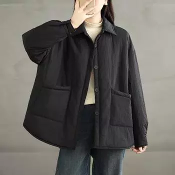 Retro Style Light Cotton-padded Clothes Women s 2025 New Autumn and Winter Large-size Casual Warm Jacket L темно-коричневого