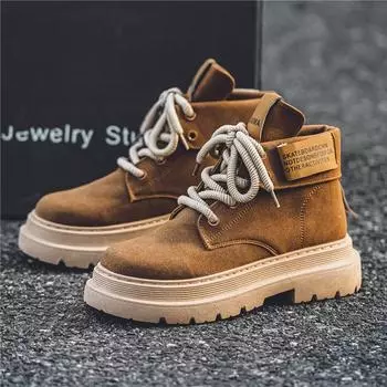 Retro Style Mens Suede Leather Boots Fashion Brown New Ankle Boots for Men Comfortable Lapel Men Motorcycle Boot Lace-up Botines 39