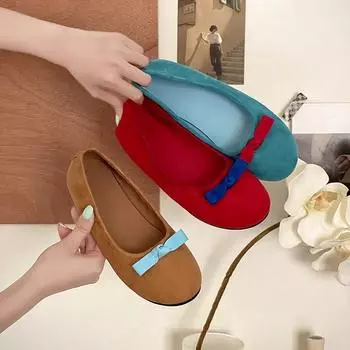 Retro style red flat shoes for women in the spring and summer of 2024, new models, fashionable and versatile outside, blue small single shoes f 35 красный