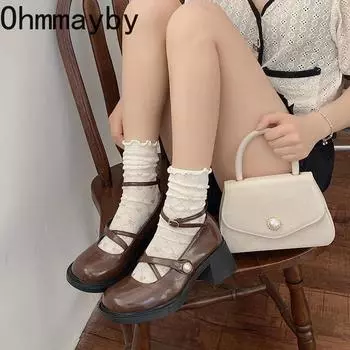 Женские туфли Мэри Джейн на толстом каблуке в ретро-стиле, модные туфли с мелким вырезом, весенне-осенние, элегантные женские туфли-лодочки для платья 35